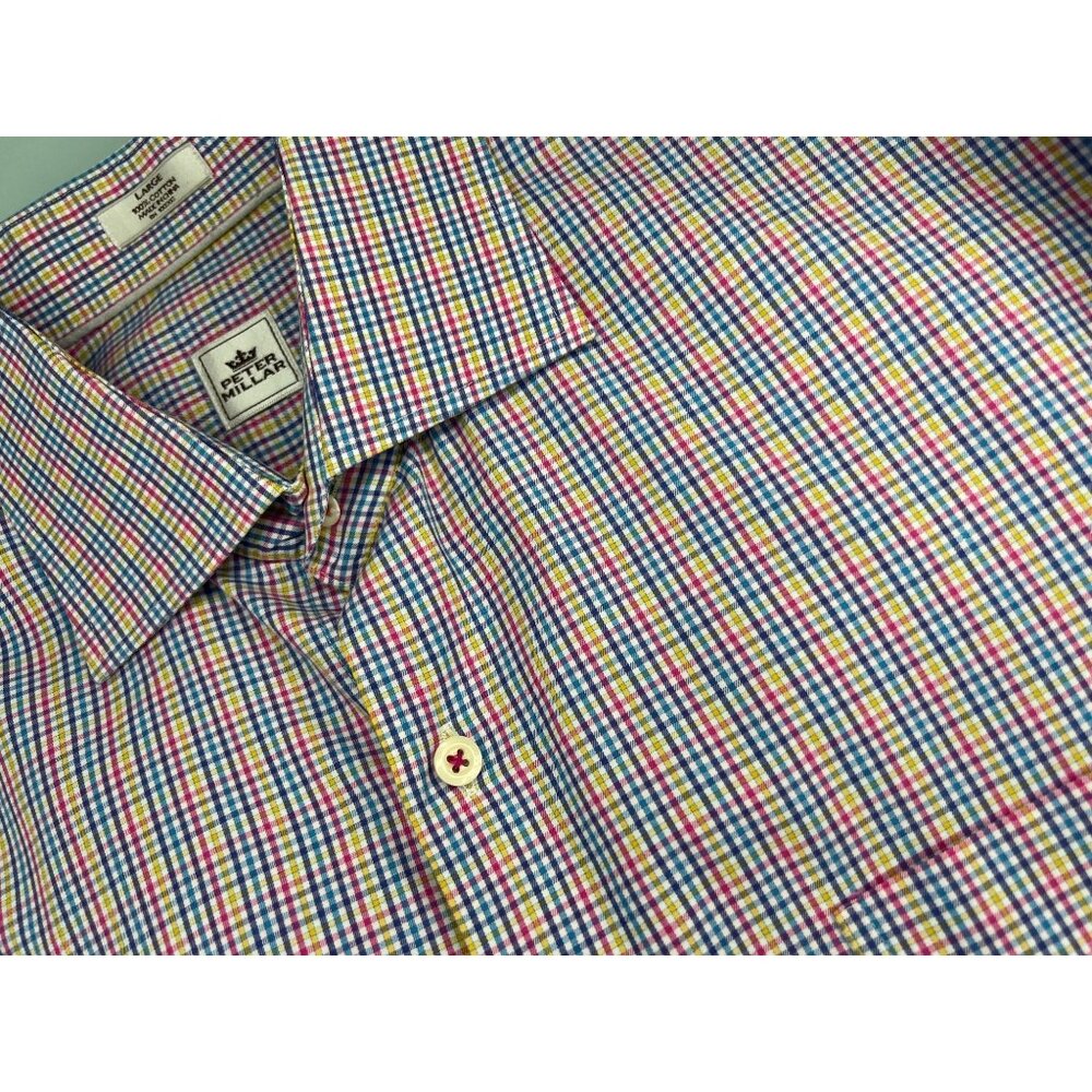 Peter Millar Shirt Mens Large L Plaid Long Sleeve Button Up Bright Multicolor